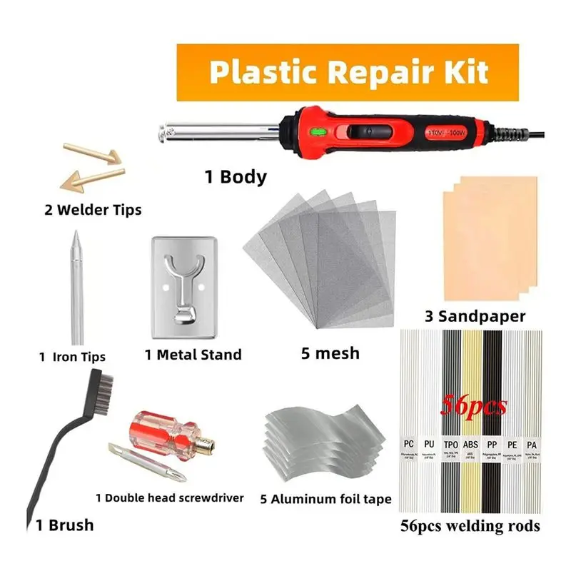 A36T-100W Plastic Welding Kit Electric Soldering Iron Household Welding Tools Automobile Bumper Maintenance Tools EU Plug Durabl