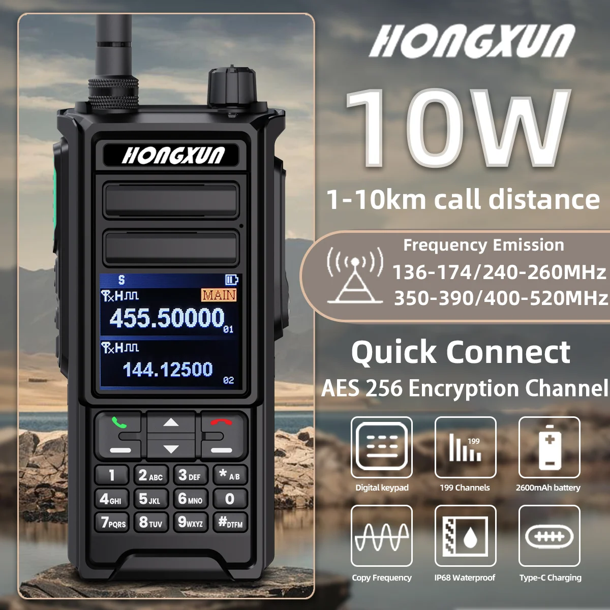 DMR Digital Radio AES 256 Encrypti IP67 Waterproof Walkie Talkie 10W Dual Mode Band VHF UHF Transceiver Dual Time Slot Ham Radio