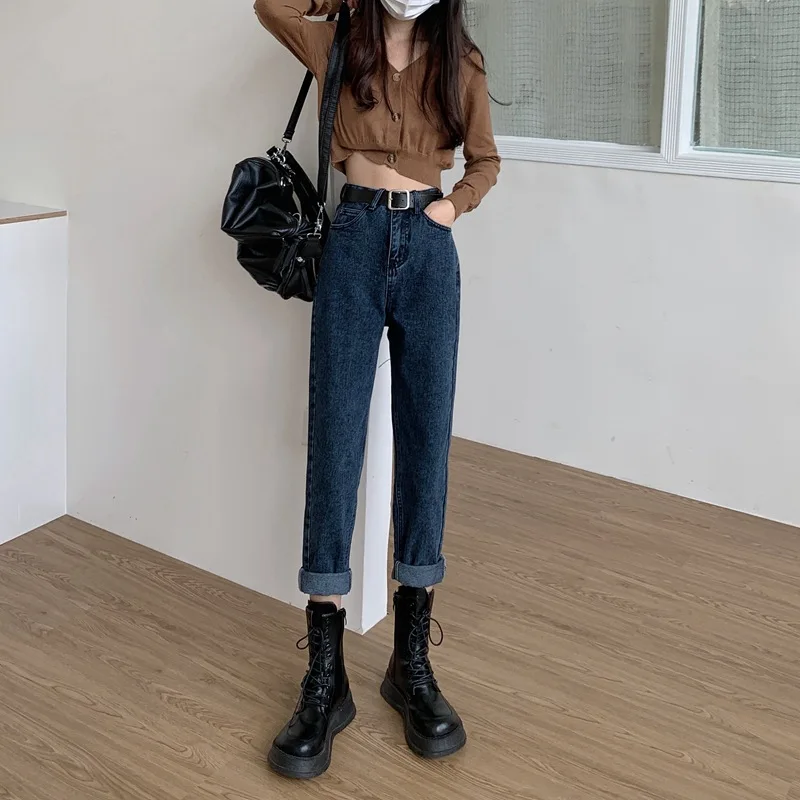 Slim High-waisted Straight Leg Jeans, Ladies Spring and Autumn New Fashion Loose Harlan Daddy Pants, Casual Water Washing Jeans