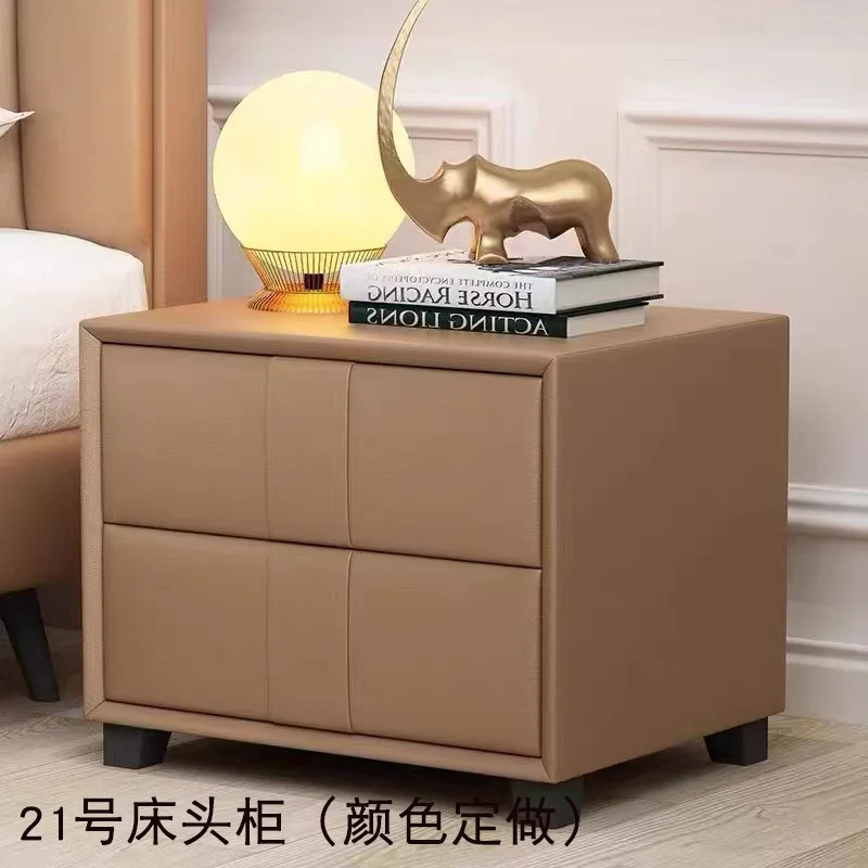 Plate Italian Bedside Table Light Luxury Leather Locker Modern Simple Two Pumping Storage Cabinet Bedroom Bedside Cabinet