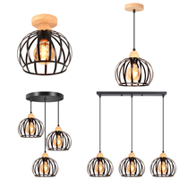 1/3 Heads Modern Wood Pendant Light Industrial Chandelier Retro Ceiling Hanging Lamp Shade for Home Restaurant Bar Cafe Decor
