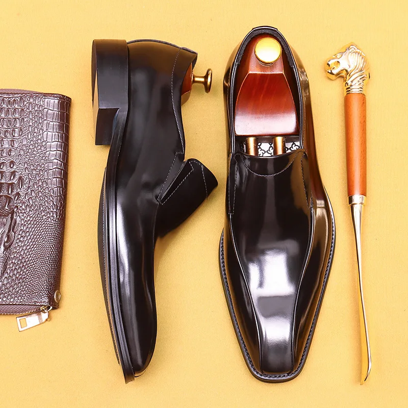 

Men'S Genuine Leather Vintage High Quality Shoes Luxury Wedding Formal Dress Classic Elegant Italian Black Loafers
