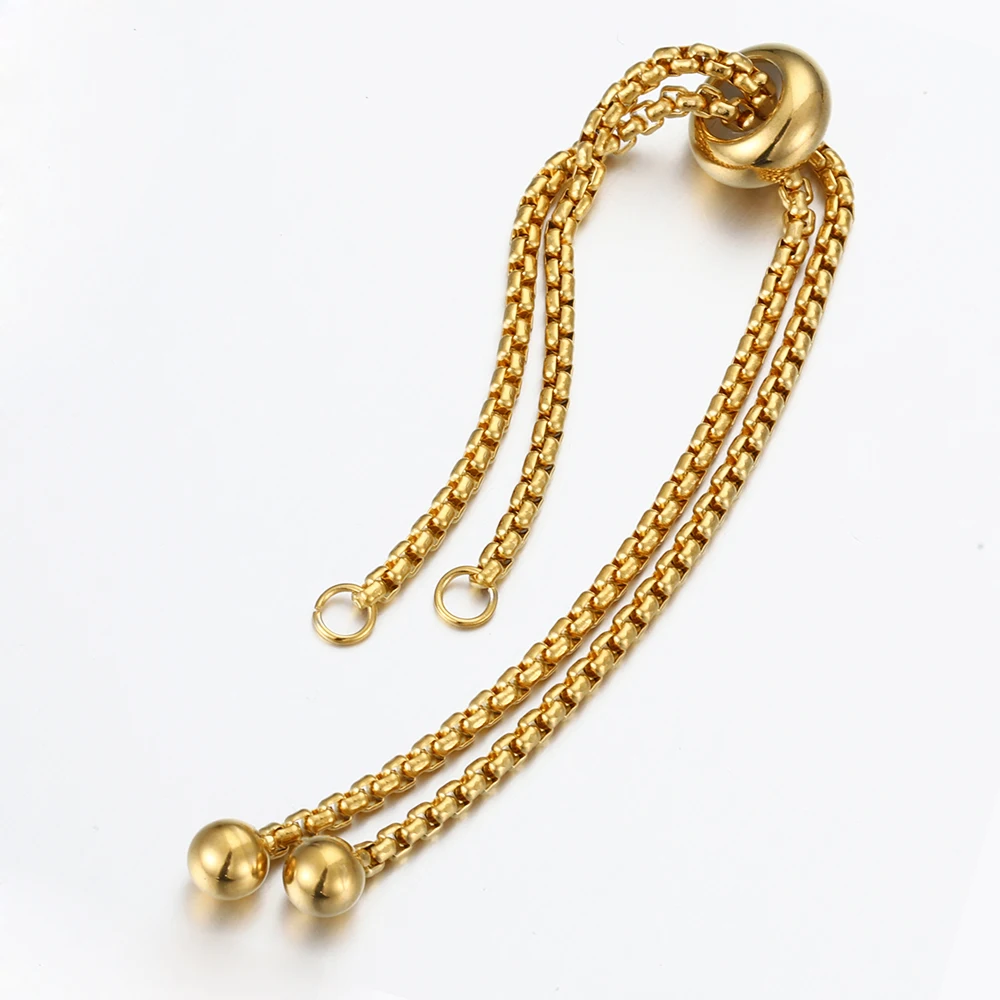 Aço inoxidável Pulseira Slider, Cadeia Ajustável com End Bead, Cor do Ouro, Fazer Jóias, Descobertas DIY Componente, Não Fade, 3Pcs