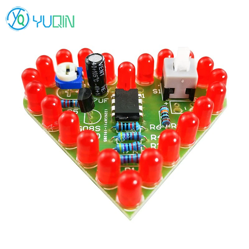 Fun Heart-shaped LM358 Breathing Lamp Electronic Manufacturing Teaching and Training DIY Circuit Board Welding Exercise Kit