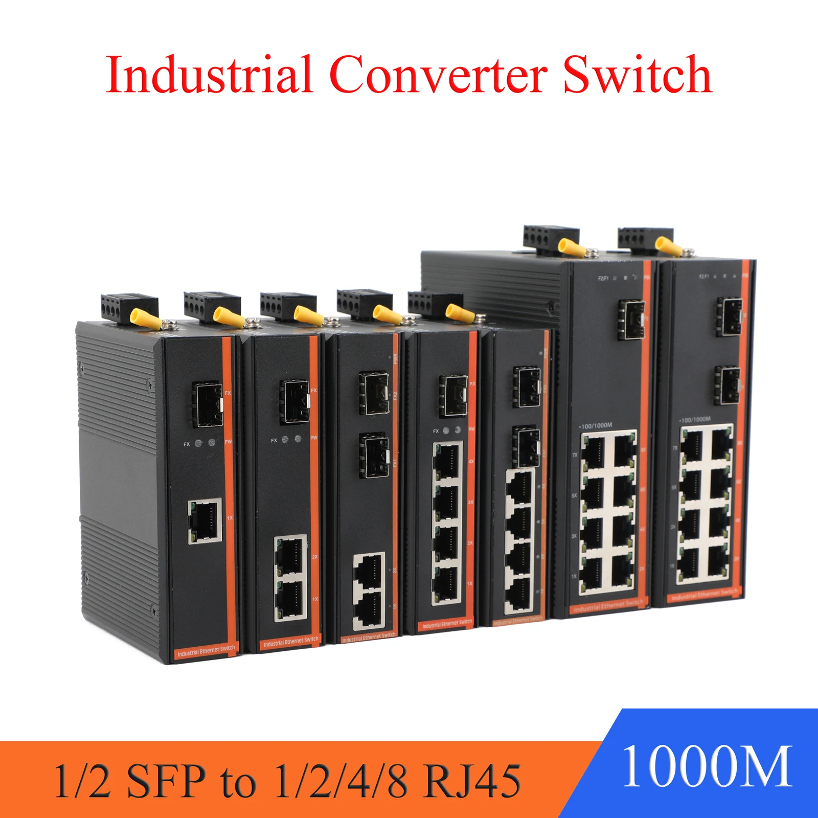 1 SZT. Gigabitowy Transceiver SFP Przemysłowy 1/2 SFP na 1/2/4/8 RJ45 10/100/1000M Przełącznik Światłowodowy Sieci Przemysłowej