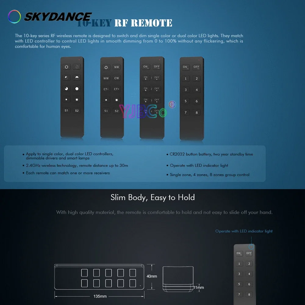 Skydance 1 4 8 Zonen-Dimmung R1 R2 RU4 RU8 10-Tasten-RF-Funkfernbedienungsschalter für zweifarbigen einfarbigen LED-Controller-Empfänger