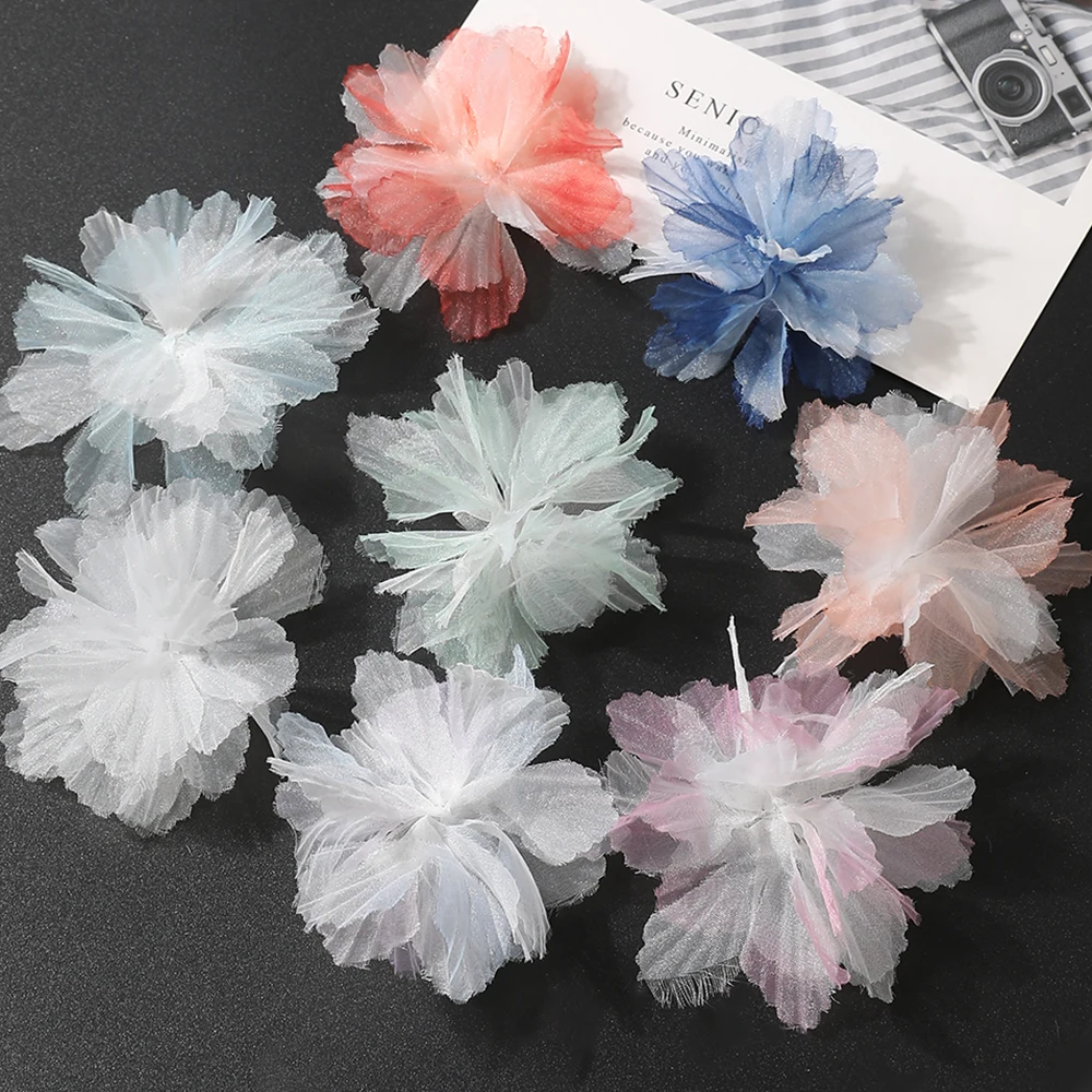 10Pcs 3D Flower Organza Lace Patches Applique For Bridal Wedding Dress Gradient Lace Trim Sewing Accessories Decoration Patches