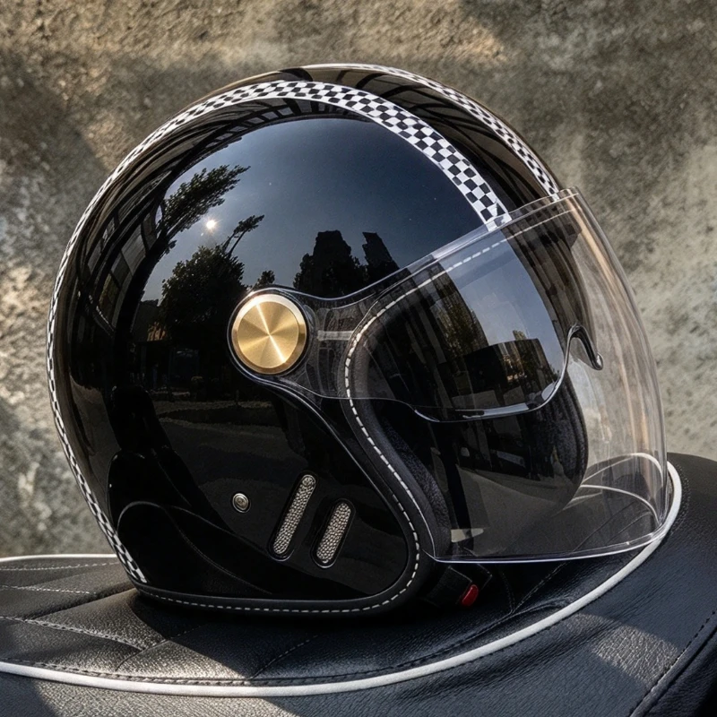 Hot Black Check Air Exhaust Side Vent Panel For 3/4 Jet Motorcycle Helmet Aeroflow Adjustable Air Duct Quick-Swap Baffle