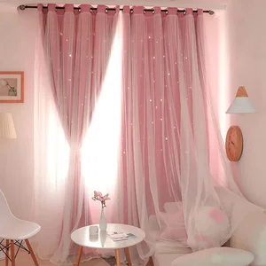 Doble capas Románticas para niños puras niños cortinas de niñas con estrellas huecas para la sala de estar ventanas de dormitorio Drapes 10 mejores cortinas de ventas para la habitación para niños - №1
