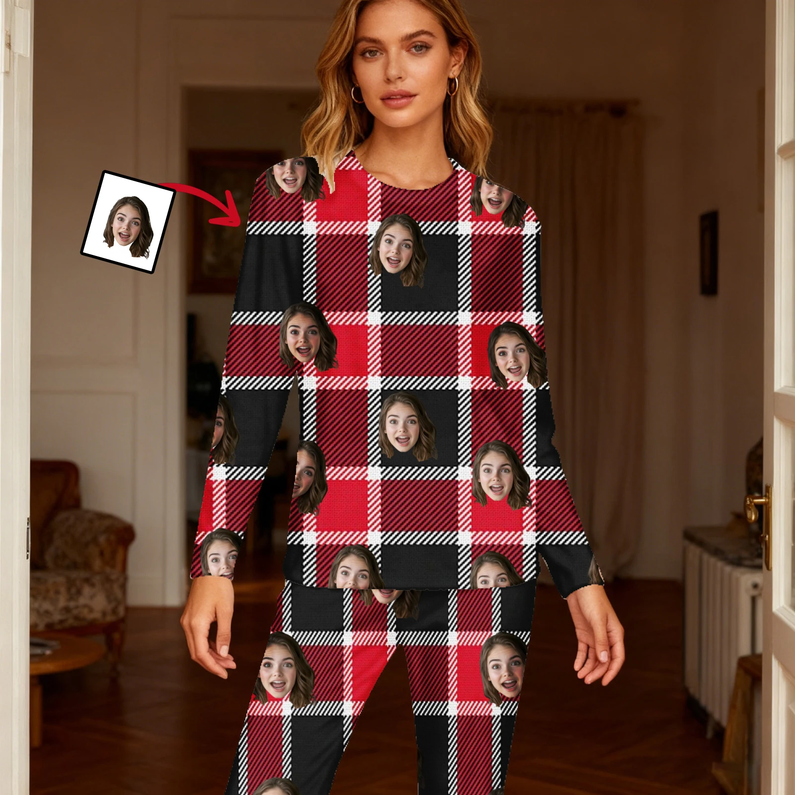 

Женские пижамы на заказ с лицом, домашняя одежда, женские пижамные комплекты с длинными рукавами на заказ, персонализированные пижамы с лицом, пижамы с фото на заказ