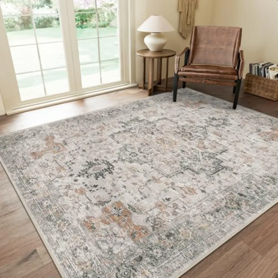 

5X7 Area Rugs for Living Room hine Washable Non Slip Rugs Low Pile Lightweight Chenille Print Rug for Bedroom Dining Room Home