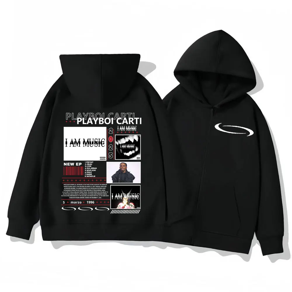 

Rapper Playboi Carti I Am Music Merch Zipper Hoodies Hip Hop Vintage Zip Up Sweatshirts Men Women High Quality Fashion Pullovers