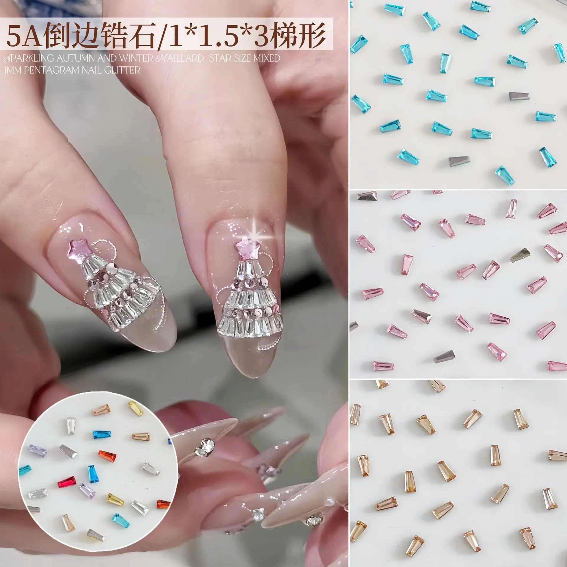 Mini Trapezoidal 5A Zircon Nail Diamond Jewelry Sparkling Christmas Tree Flat Bottom Shaped Diamond Accessories