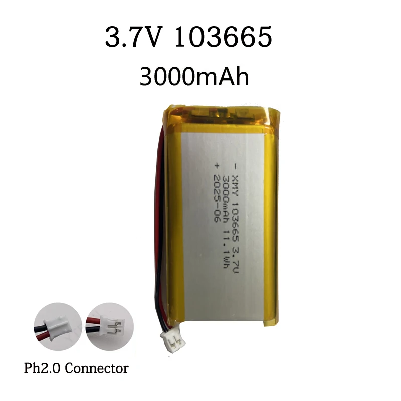 3.7V 103665 3000mAh Polymer Lithium Battery for Beauty Equipment Small Appliances LED Lights Driving Recorder 100% Original