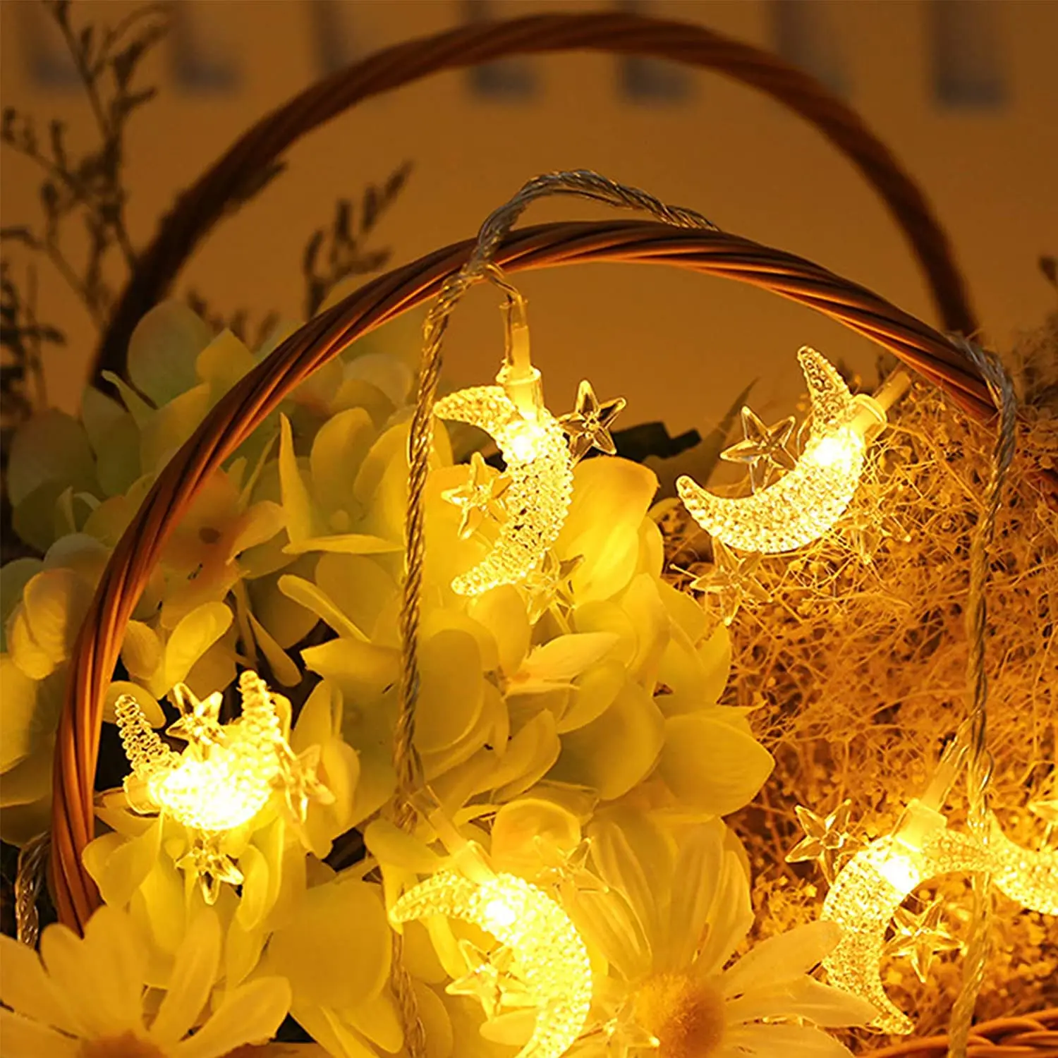 【NEW YEAR  】Moon Mini Star String Lights Battery Operated,16.4Ft 50Led Twinkle Lights String Lights For Patio Garden, Wedding
