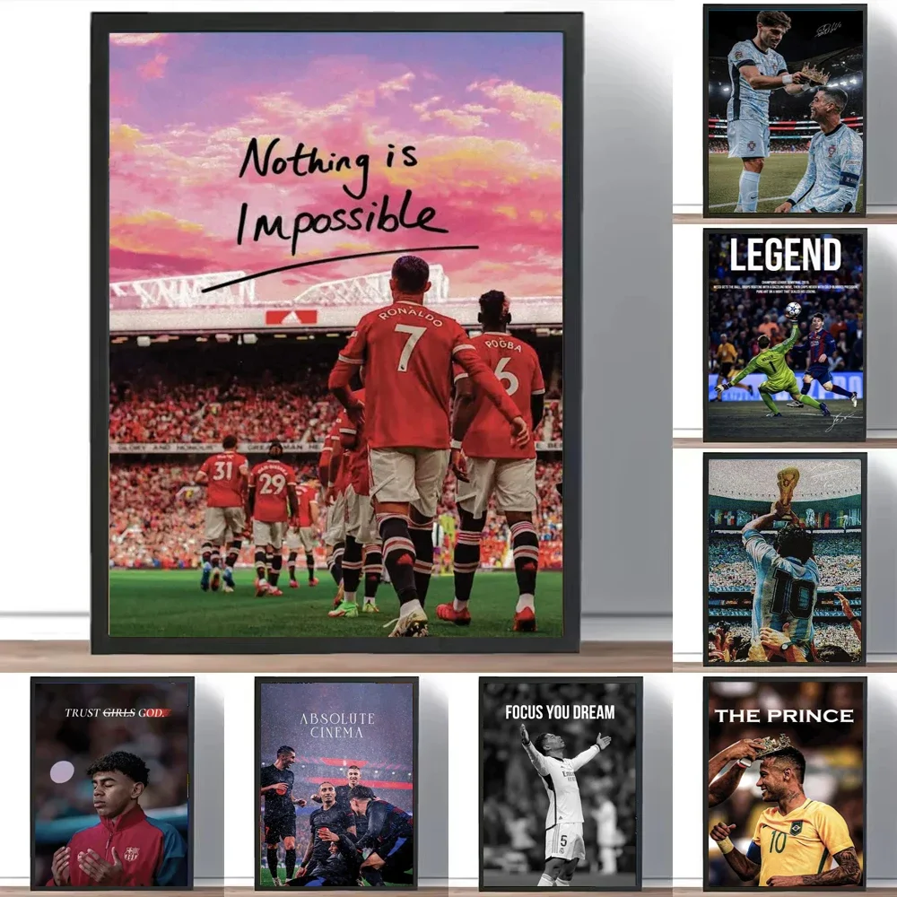 Art mural inspirant sur le football, impressions sur toile de footballeurs célèbres, citations motivantes, adapté pour la salle de sport, le bureau, la chambre à coucher