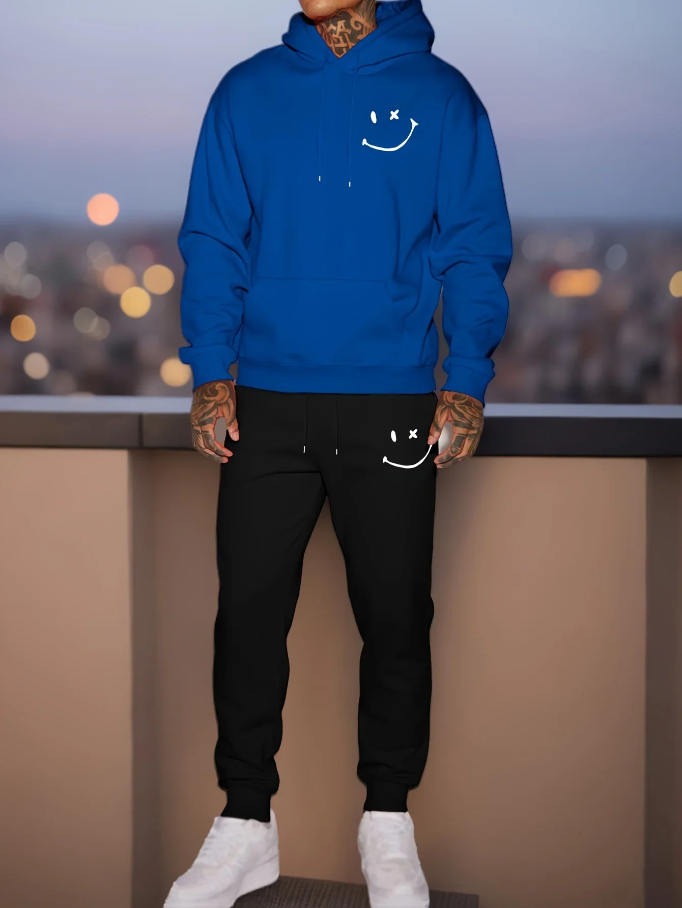 New autumn hoodie hooded set for men and women with sporty style smiley face print with drawstring and pocket as a gift view 4