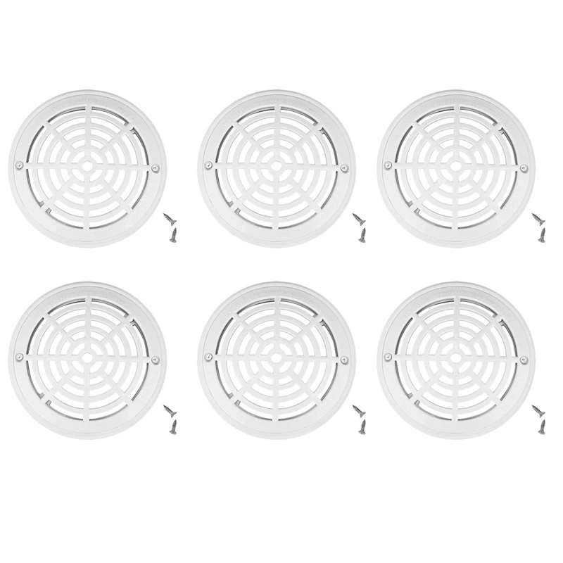 6Pcs 8Inch Pool Main Drain Cover The Top Grate Bottom Mounting Plates White Replacement Pool Drain Cover