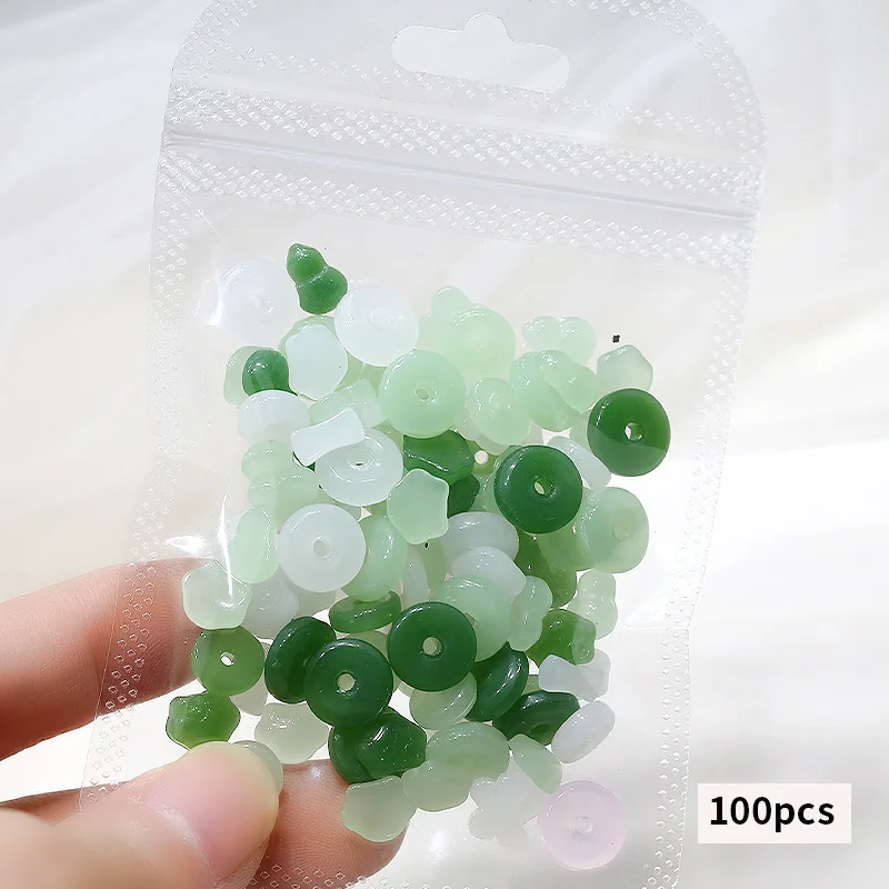 100PCS Mix Chinesische Alte Jade Weiß Grün Runde Schmetterling Ruyi Kürbis Nail art Strass Dekorationen Maniküre Glänzend Charme