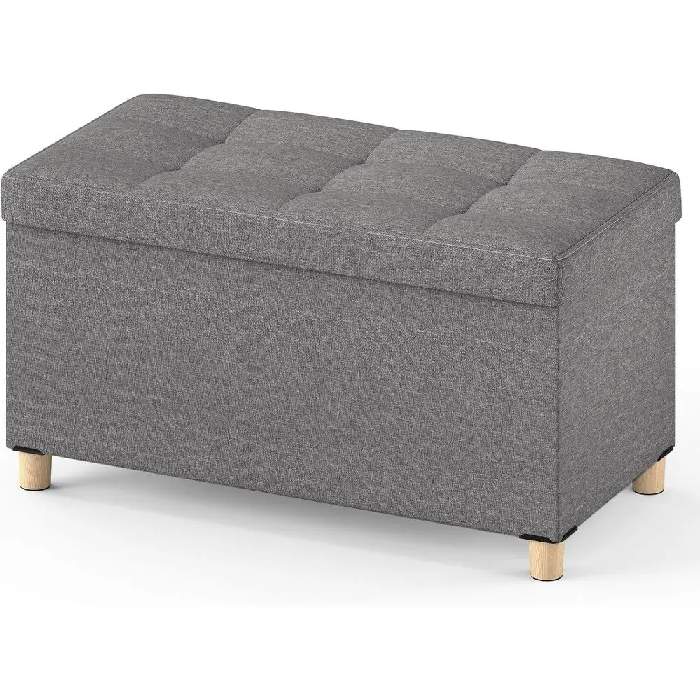 

Storage Ottoman Bench with Tray Lid, olding Linen abric oot Stool with Elevated Wooden Legs, Multi-unctional Ottoman oot Rest or