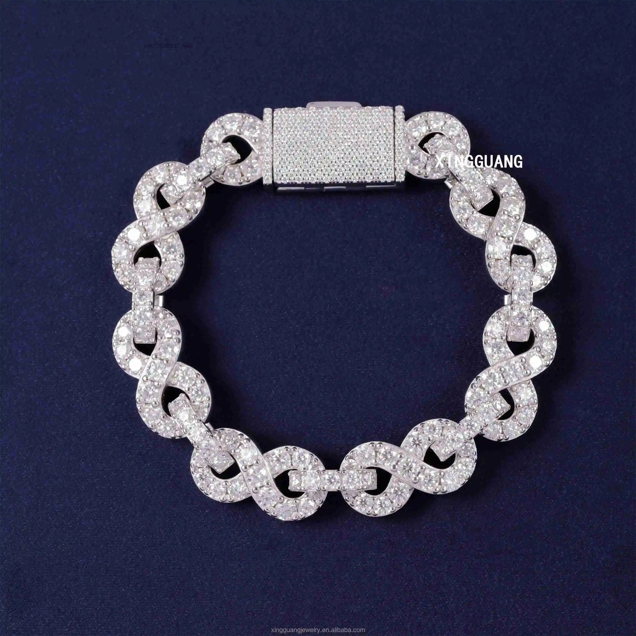 13mm Arrival New Infinity Link Cuban Bracelet 925 Sterling Silver Men Hip Hop Bracelet VVS Moissanite Diamond Cuban Bracelet..