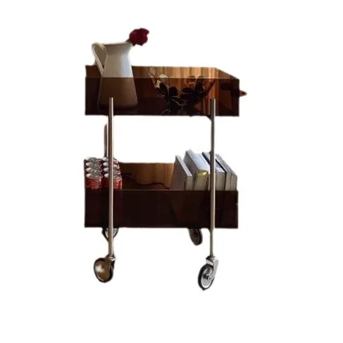 

Medieval double-layer trolley rack, living room sofa coffee table, stainless steel mobile snack