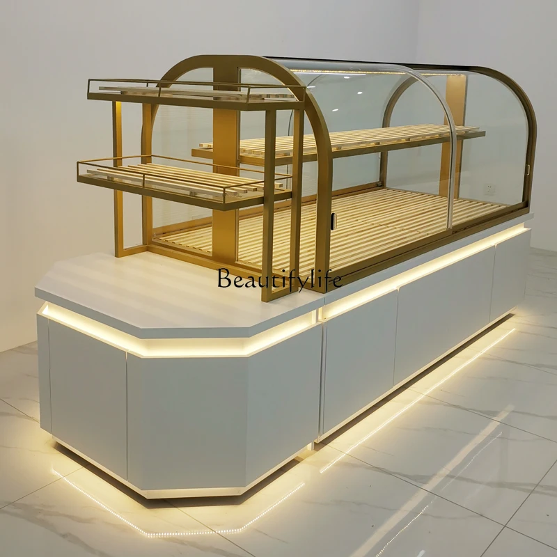 

New Products in Stock Bakery Zhongdao Bread Counter Cake Shop Arc Paint Display Cabinet