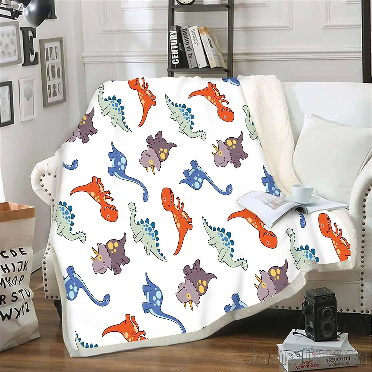 Cute Cartoon Dinosaur Blanket Furry Bed Baby  Blankets And Throws Anime Microfiber Fabric Printed