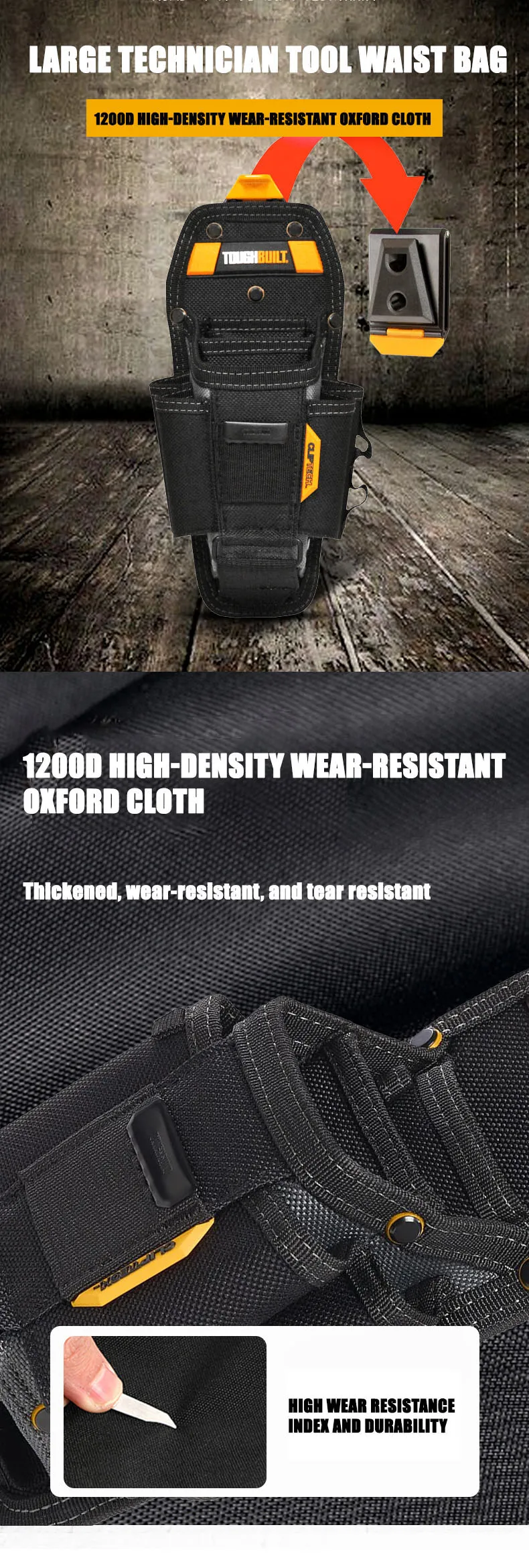 TOUGHBUILT Techniker-Werkzeugtasche, Siebentaschen-Aufbewahrung, Schnellhängende Werkzeugtasche für Holzarbeiter und Elektriker TB-CT-36-L7/M7 – Detail 1