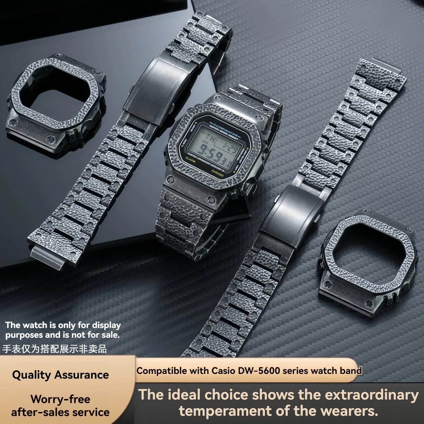 カシオ-g-shock改造キット-dw5600-gw-b5600-ga2100-gmwb5000用--チタン-ステンレススチール製メタルケース＆ストラップ--ハンマーパターンベゼル