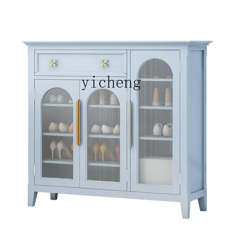 Tqh Blue Dustproof Shoe Cabinet Three Doors Two Doors Large Capacity Home Doorway Entrance Cabinet Living Room Side Cabinet