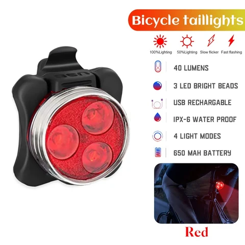 Набор светодиодных велофонарей USB Red ABS Plastic