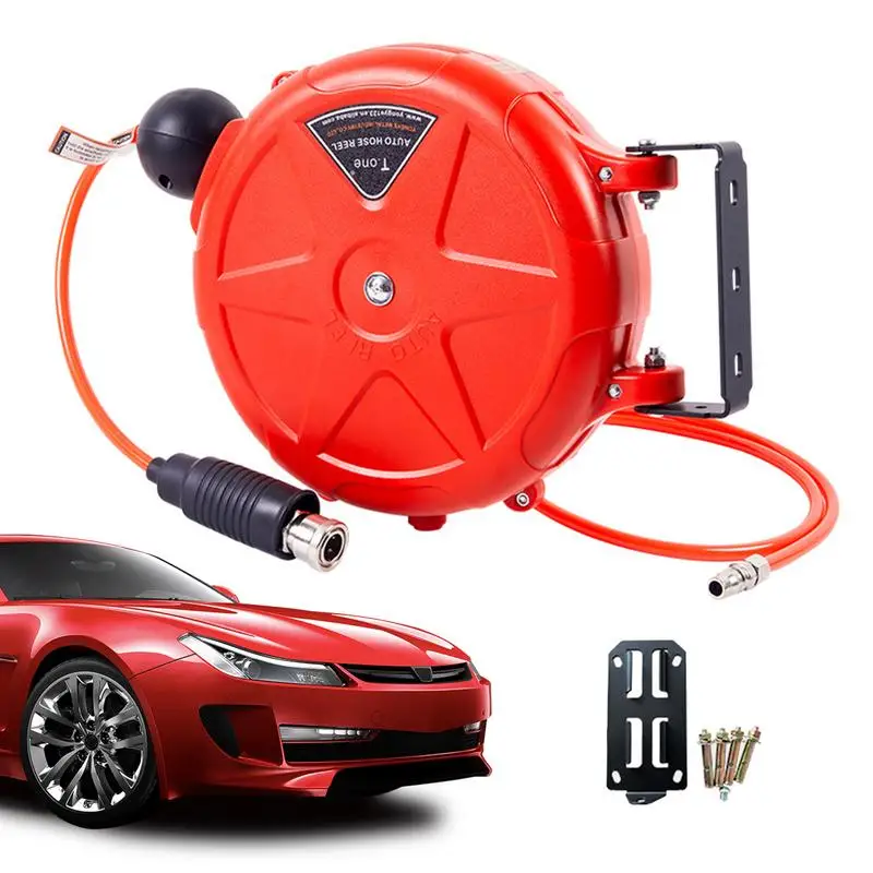 10M Compressor Hose Reel Retractable Automatic Rewind Tool Commercial Reel With Swivel Bracket Quick Coupler Air Compressor