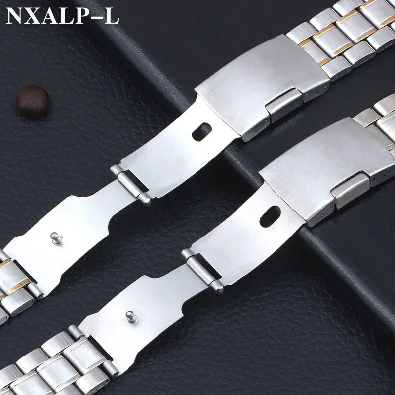 Curved End Watchband Stainless Steel Strap 20mm 22mm Metal Bracelet Folding Buckle Universal Accessories Replacement Watch Band