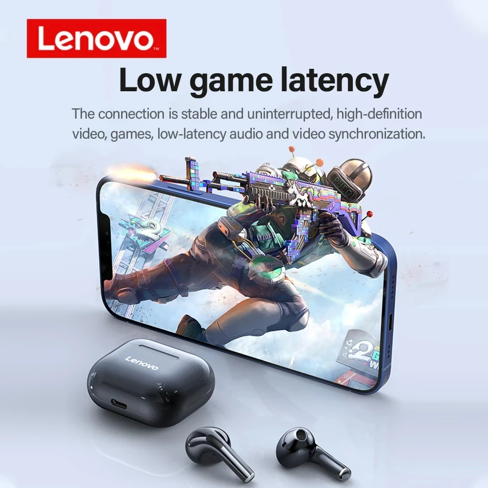 Lenovo-LP40 Auscultadores Sem Fio, TWS Fones De Ouvido Bluetooth, Touch Control, Sport Headset, Fones De Ouvido Estéreo Para Telefone, Android, Original