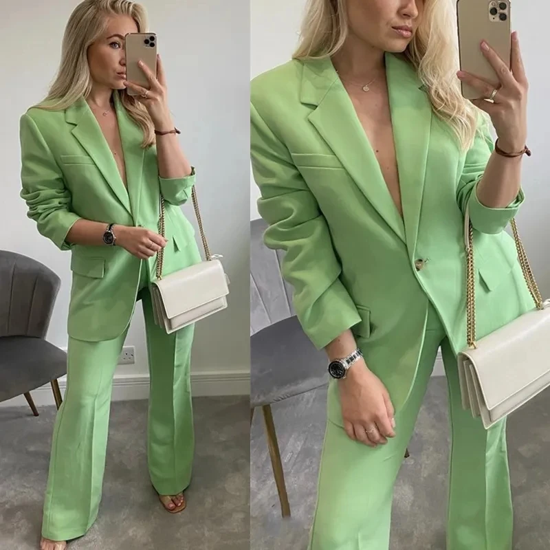 костюм женский Green Women Suits 2 Pieces Deep V Neck Streetwear Fashion Casual Daily Jacket Prom Dress Custom Made Blazer