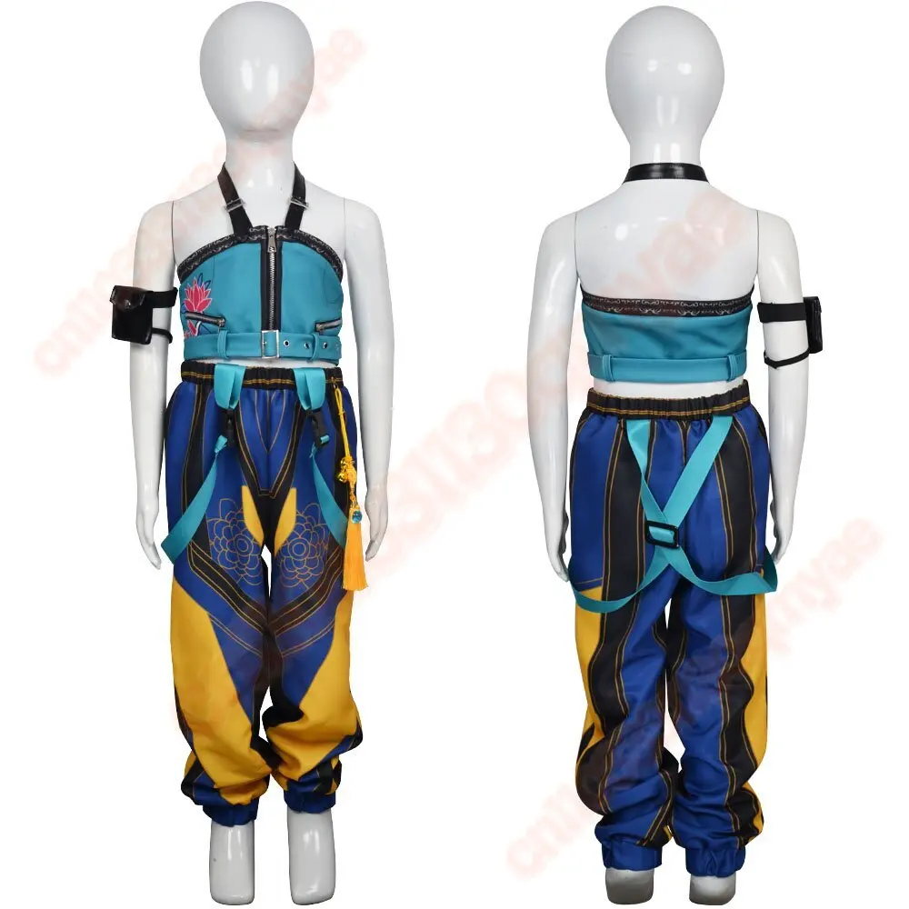 K팝 데몬 헌터즈 2025 영화 코스프레 의상 세트 (어린이용) - 조이 상의, 하의, 벨트, 할로윈 파티 소품, 무대 공연 액세서리