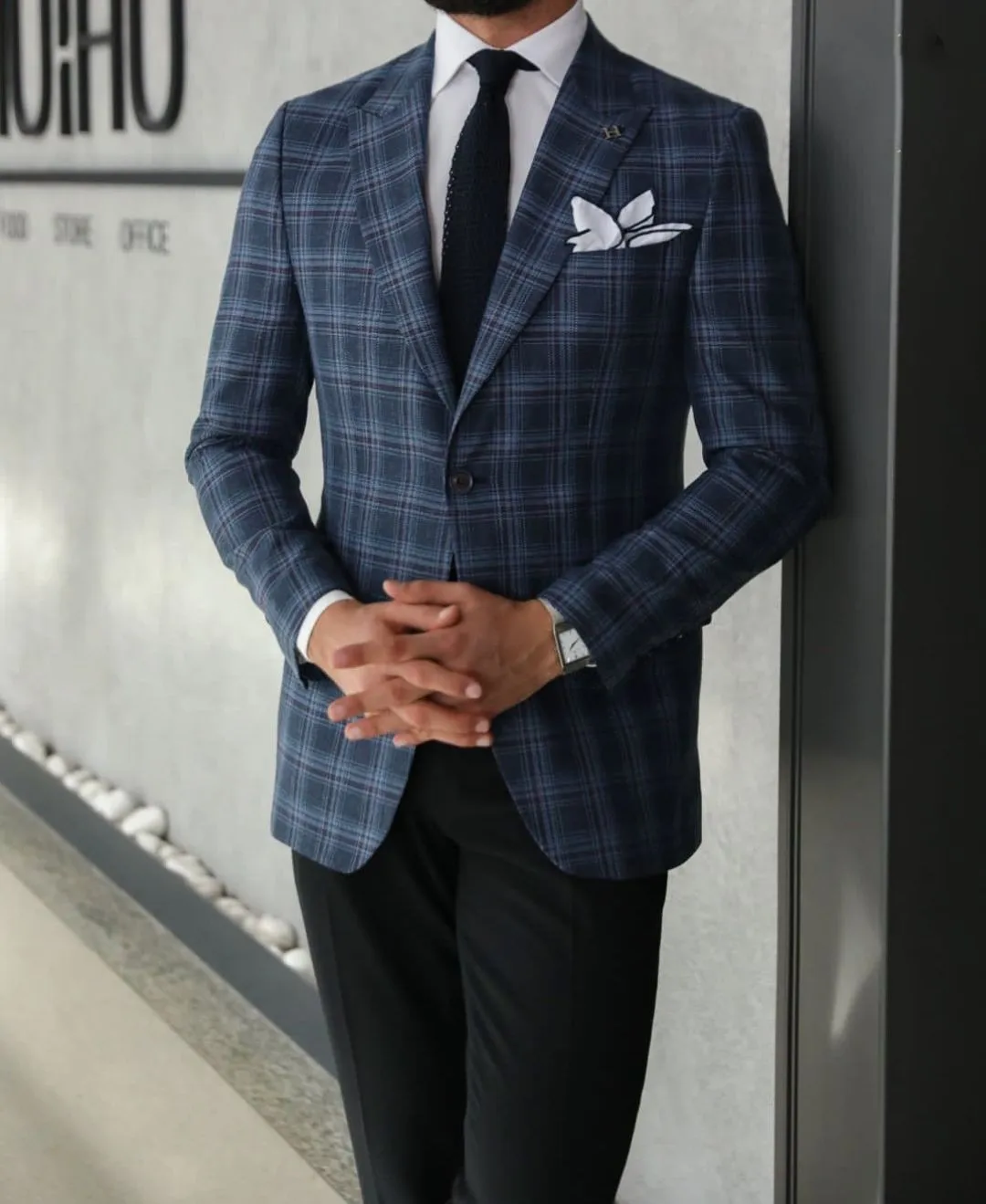 Plaid Modern New Arrival Men Suit Tailor-Made 2 Pieces Blazer Black Pants One Button Wedding Groom Causal Prom Tailored