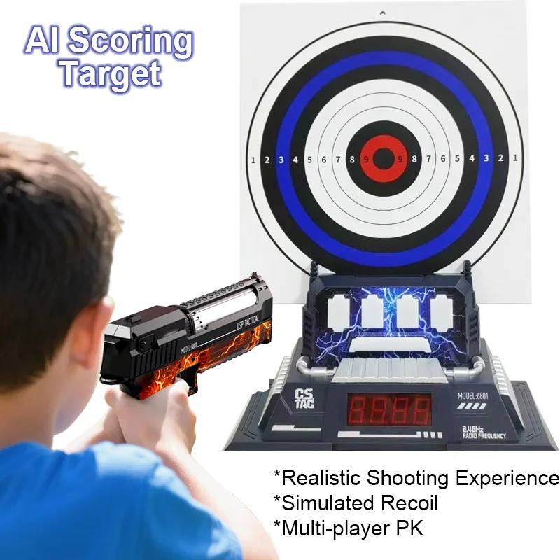 Smart Electronic Shooting Game Set, Kids Toy Gun with Auto-Scoring Target and Real-Time Voice Feedback, 4 Game Modes