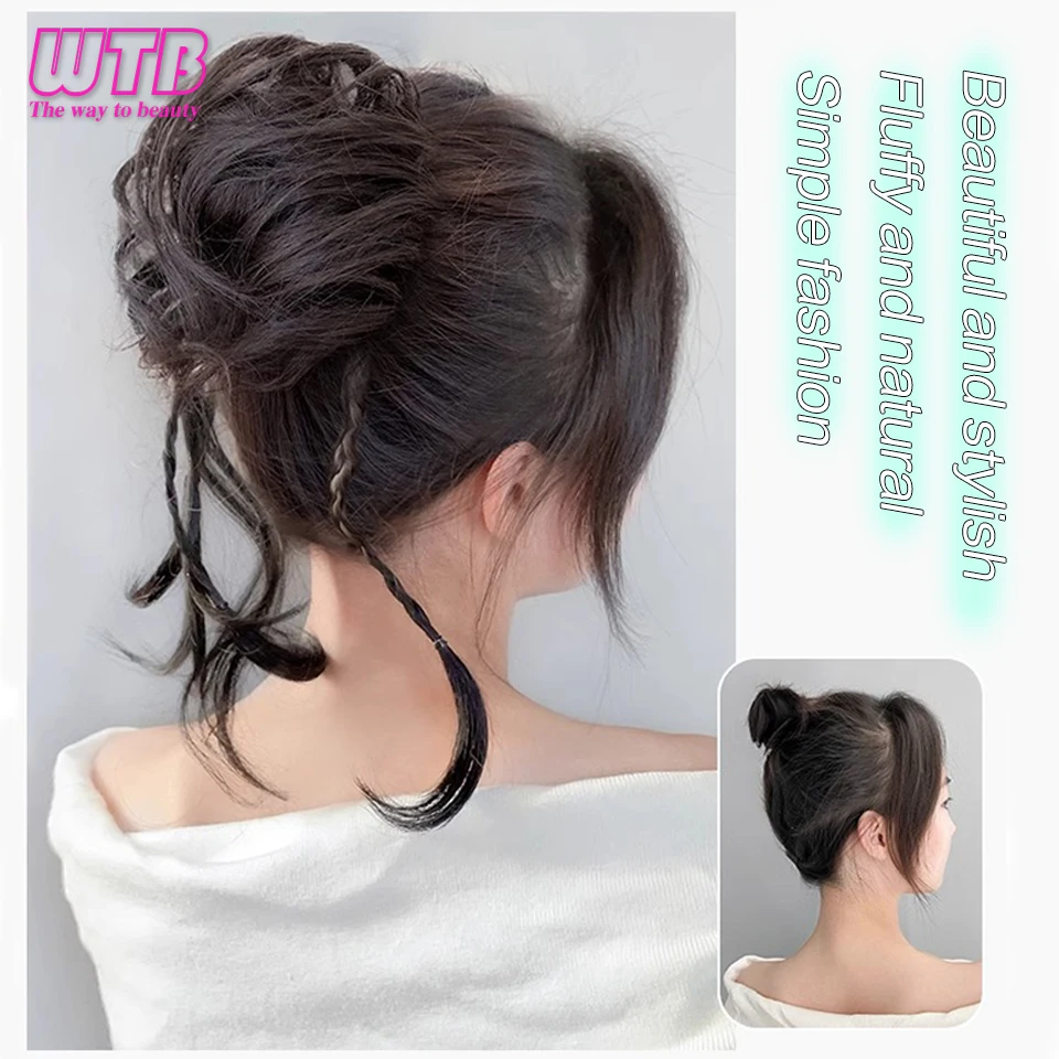 WTB Synthetic Hair Chignon Messy Curly Hair Band with braid Elastic Scrunchy False Hair Pieces For Women Hairpins Black Brown