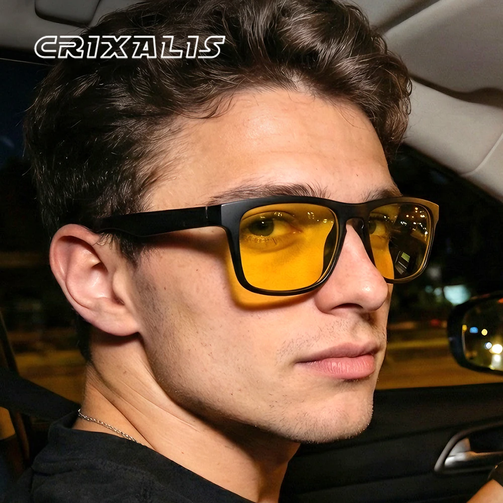 CRIXALIS Polarisierte quadratische Mode-Sonnenbrille für Männer und Frauen, Nachtsichtlinse, Fahren am Abend, Angeln, antireflektierend, UV400