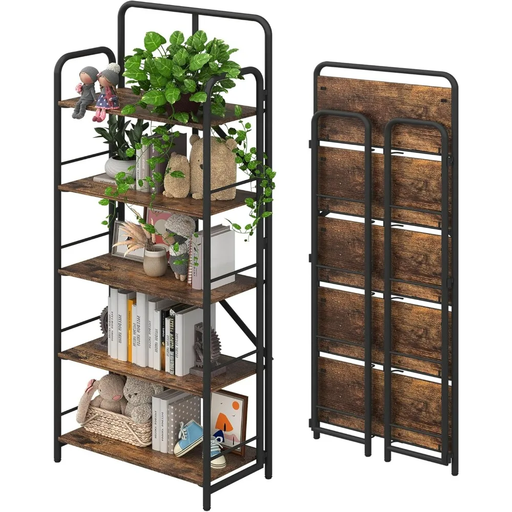 

Book Shelves,5 Tier Vintage Industrial Book Shelf,Metal Foldable Storage Bookcase And Bookshelves,bookshelf