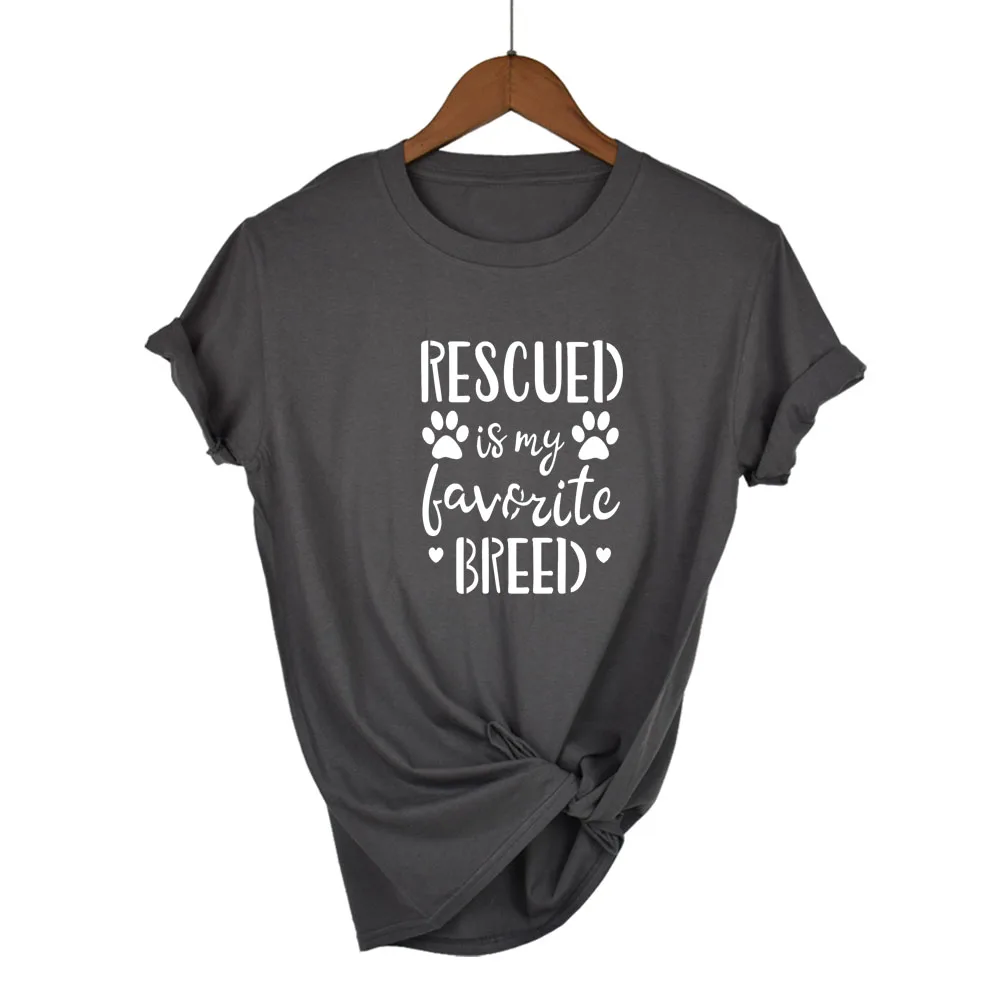 Rescued Is My favorite Breed T-Shirt Dog Mama Dog Lover Tees Funny Slogan Adopt Mama t shirt gift aesthetic