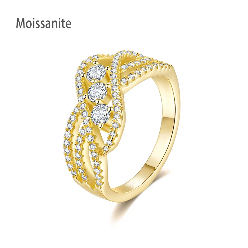 

Luxury Jewelry D VVS1 Moissanite Rings Wedding Band 18K Yellow Plated Engagement Ring For Women Sterling Silver 925 Promise Ring