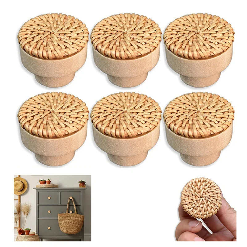 16 упаковок ручек для комода из ротанга в стиле бохо, круглые ручки для шкафа, деревянные ручки для ящиков мебели, плетеные ручки ручной работы, прочные