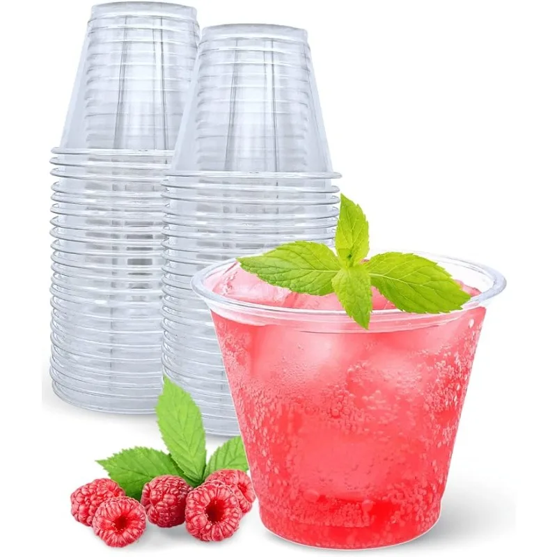 

9 oz Clear Plastic Drinking Cups, 50 Pack Classic Clear Disposable Wine Cups,Plastic Tumblers for Iced Coffee, Cold Beverage