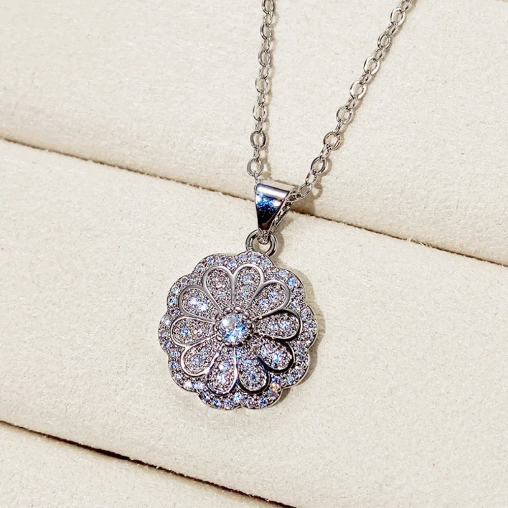 Luxury Romantic Starry Sky Full-pavé 5A Zircon Crystal Petal Pendant Necklace Earrings Set for Women Bride Wedding Jewelry Sets