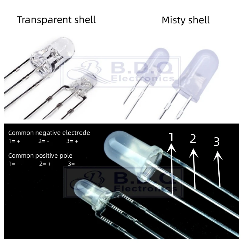 50PCS 5MM/F5 RGB DIP LED Red Blue Green Full-color Common Cathode/Anode Transparent shell Light-emitting Diode