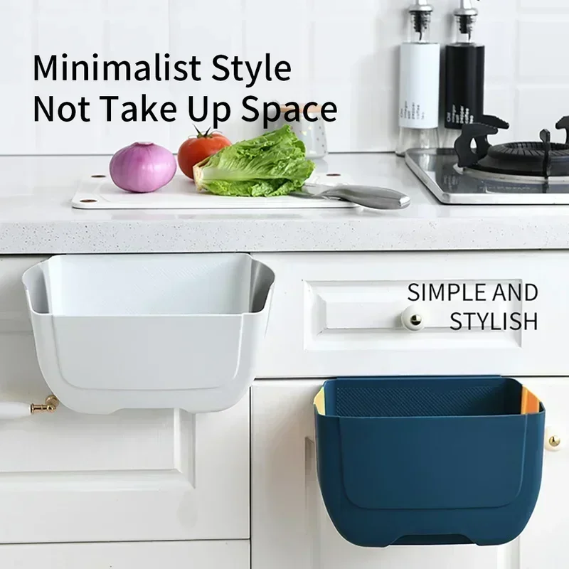 Kitchen Wall-mounted Foldable Trash Can Household Plastic Hanging Debris Storage Barrel Multi-function Cabinet Door Hanging Type