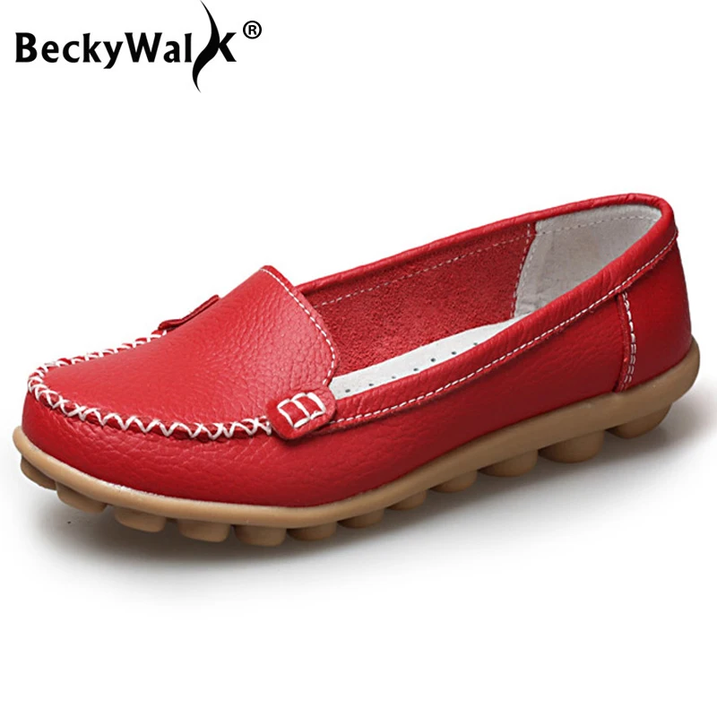 

BeckyWalk обувь женские весенне-осенние лоферы без шнуровки однотонная женская повседневная обувь из натуральной кожи женские балетки 35-44 WSH2686